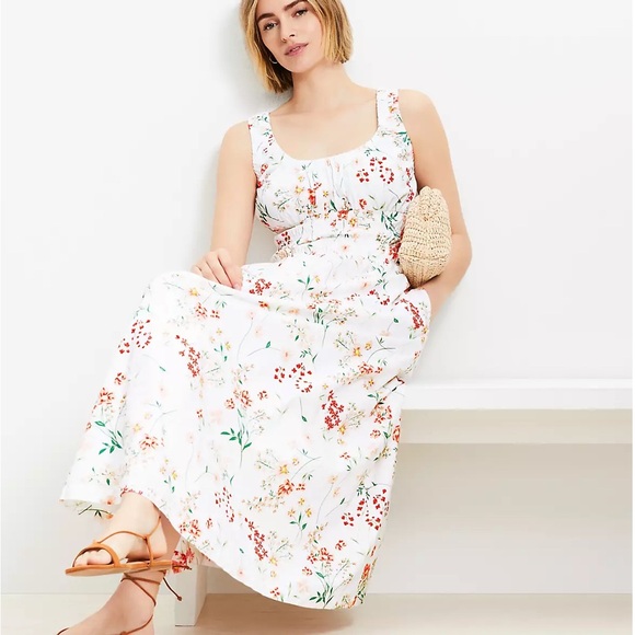 LOFT Floral Poplin Smocked Maxi Pocket Dress, Size XL - Picture 3 of 9